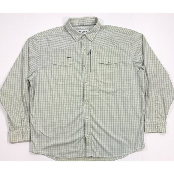 Poncho Mens Western Shirt Pearl Snap Size XL Reg Fit Light Green Fishing Outdoor - Picture 1 of 14